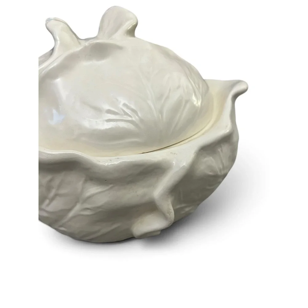 Vintage 1970s Holland Mold White Cabbage Head Covered Serving Bowl / Tureen